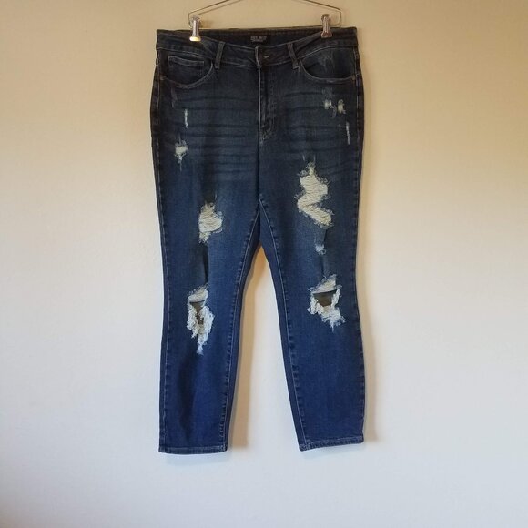 Judy Blue Jeans 18W Blue Boyfriend Fit Distressed Stretch High Rise JB88220 - Picture 1 of 8